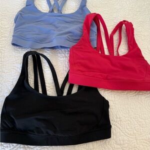 Three Lululemon Sports Bras - Pink, Periwinkle and Black